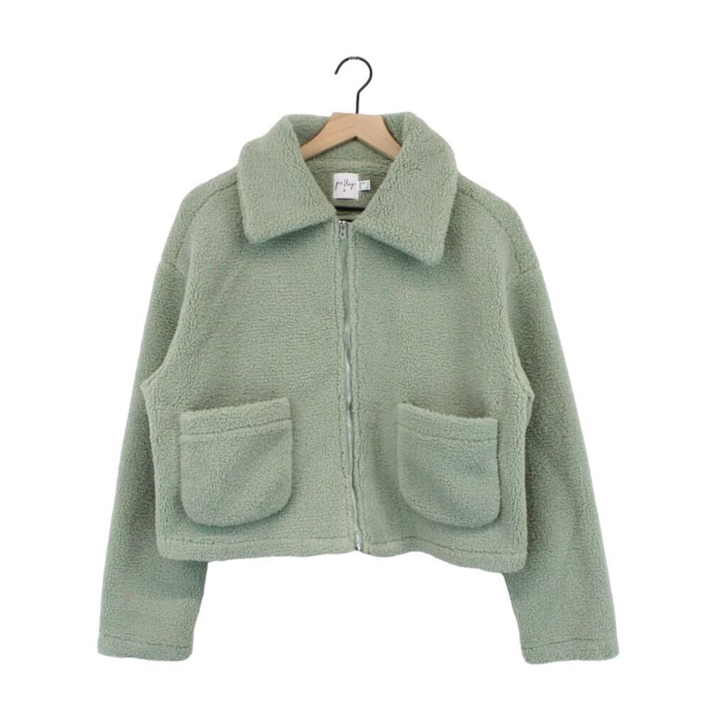 Princess Polly Sage Green Teddy Zip-Up Jacket